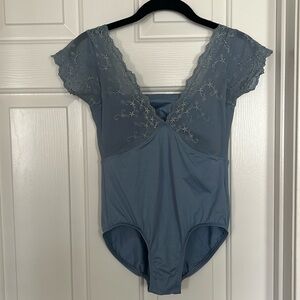 Suffolk blue cap sleeve leotard